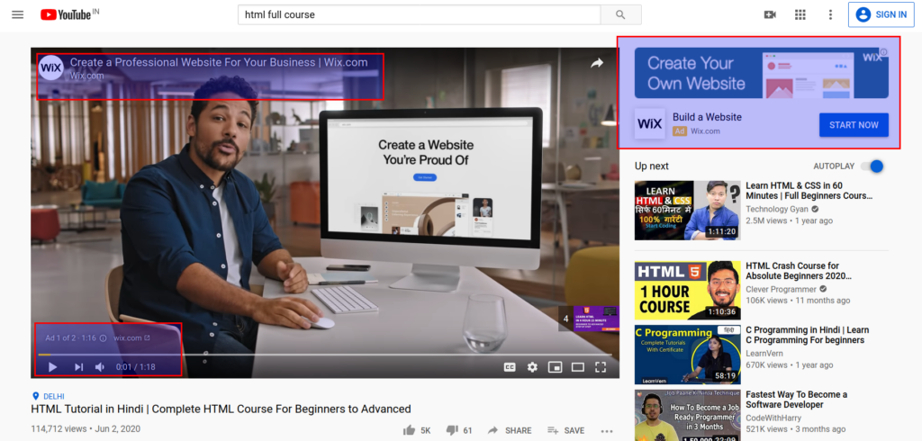 YouTube Ads Example