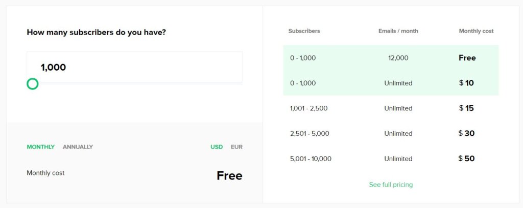 mailerlite pricing